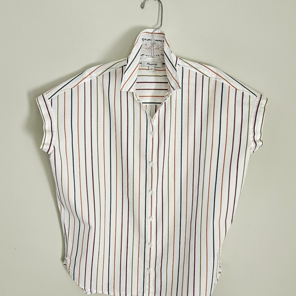 Madewell Cap Sleeved Striped Cotton Shirt Size XS
